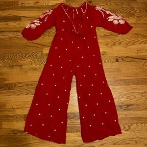 Free People Red and White Jumpsuit